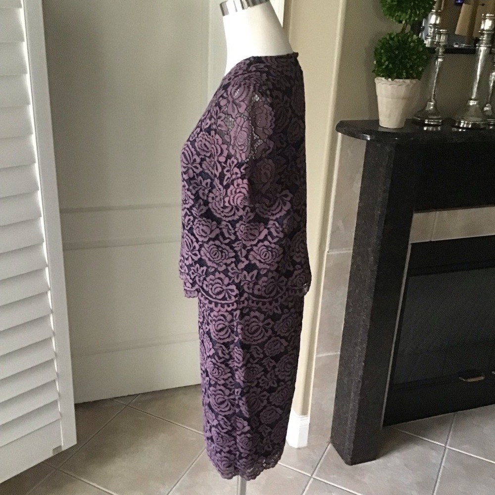 Ann Taylor Floral Lace Overlay Dress SZ 2/XS Navy Lavender 2-PC Top Skirt NEW - Picture 13 of 15